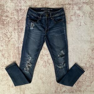 American Eagle Outfitters Women's Ripped Dark Blue Skinny Jeans